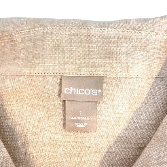 Chico's Women's Linen Snap Front Utility Jacket Size 1 US M Cream Beige Tan - Picture 6 of 7